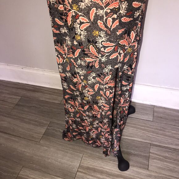 H&M black red floral Maxi Sun Dress Double Front Slit sz 4 romantic summer - Picture 4 of 6